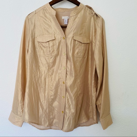 Chico’s Gold Button-up Izzie Blouse 0 - Picture 1 of 6
